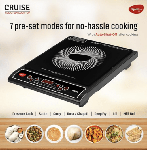 Pigeon by Stovekraft Cruise 1800 watt Induction Cooktop With Crystal Glass,7 Segments LED Display, Auto Switch Off - Black - Image 2